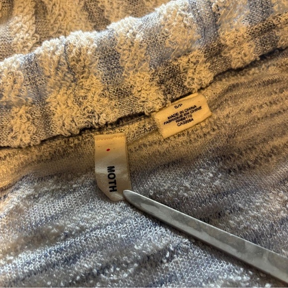 Anthropologie Moth Hoodie Cardigan S Terry Cloth Gray Stripe Belted Y2K - Picture 5 of 6